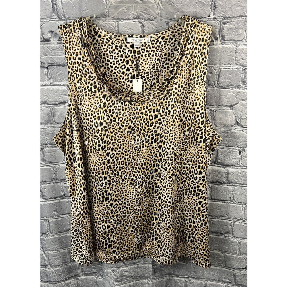 Chico's Touch of Cool Leopard Polished Tank Women 4 (XXL) Ecru New with Tags
